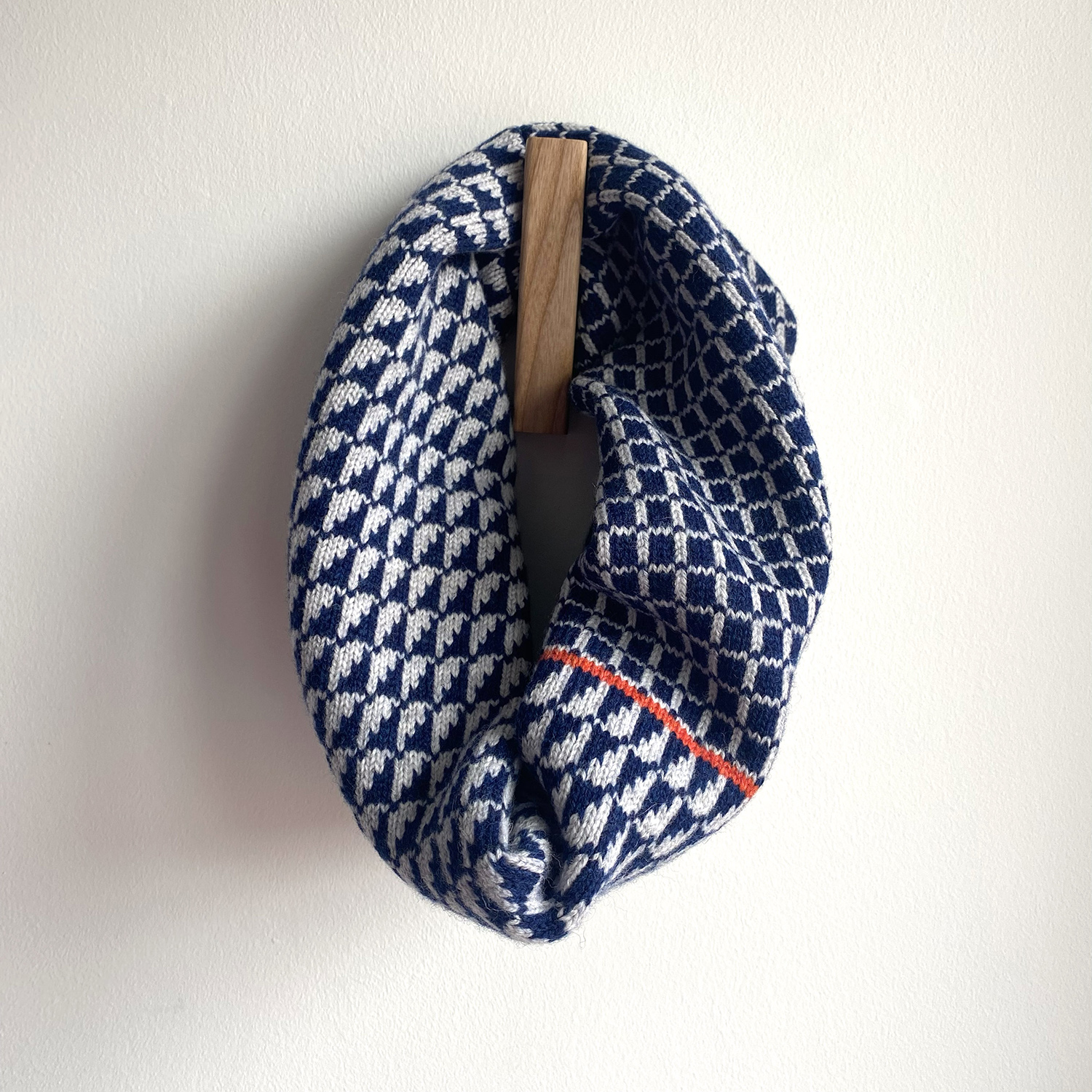 Merino navy and grey snood with orange stripe
