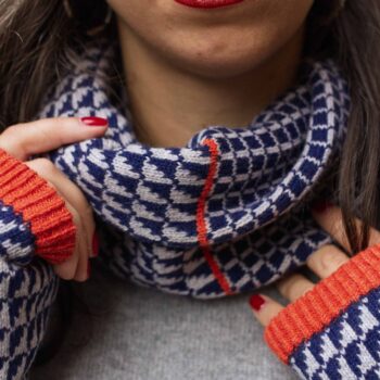 Merino navy and grey snood with orange stripe