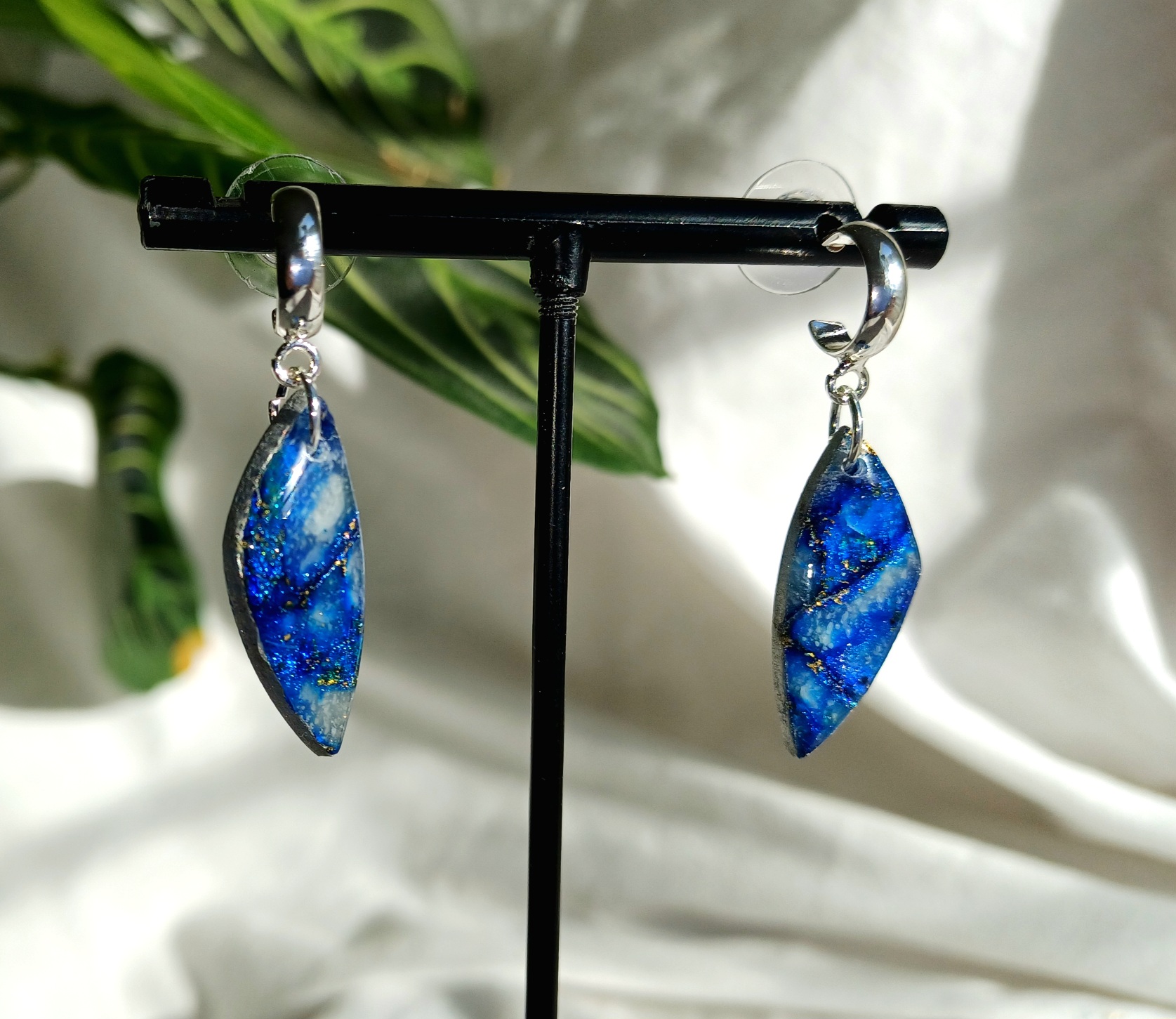 Blue marble clay earrings