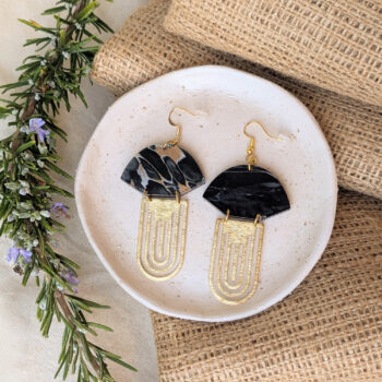 Art Deco Acrylic Gold Plated Hook Fan Drop Earrings