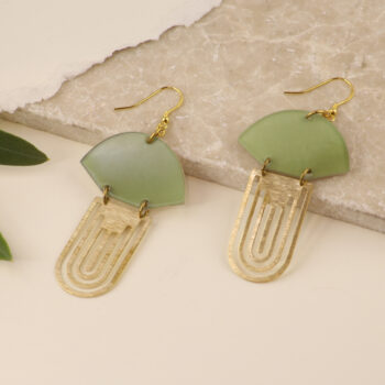 Jade Brass Art Deco Fan Drop Earrings