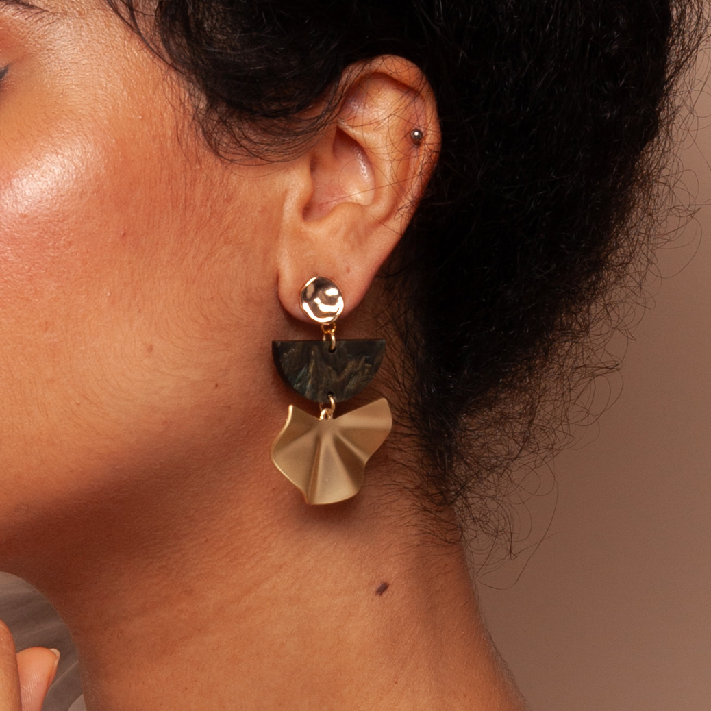 Colette – Half Moon Green Marble Earrings