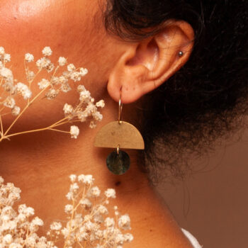 Nova – green and brass half moon earrings
