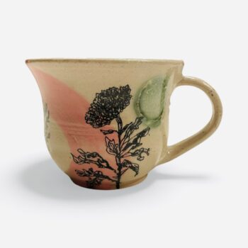 Large mug with hand painted floral decoration