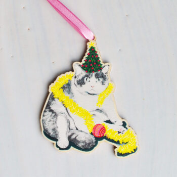 Festive Cat Wooden Decoration