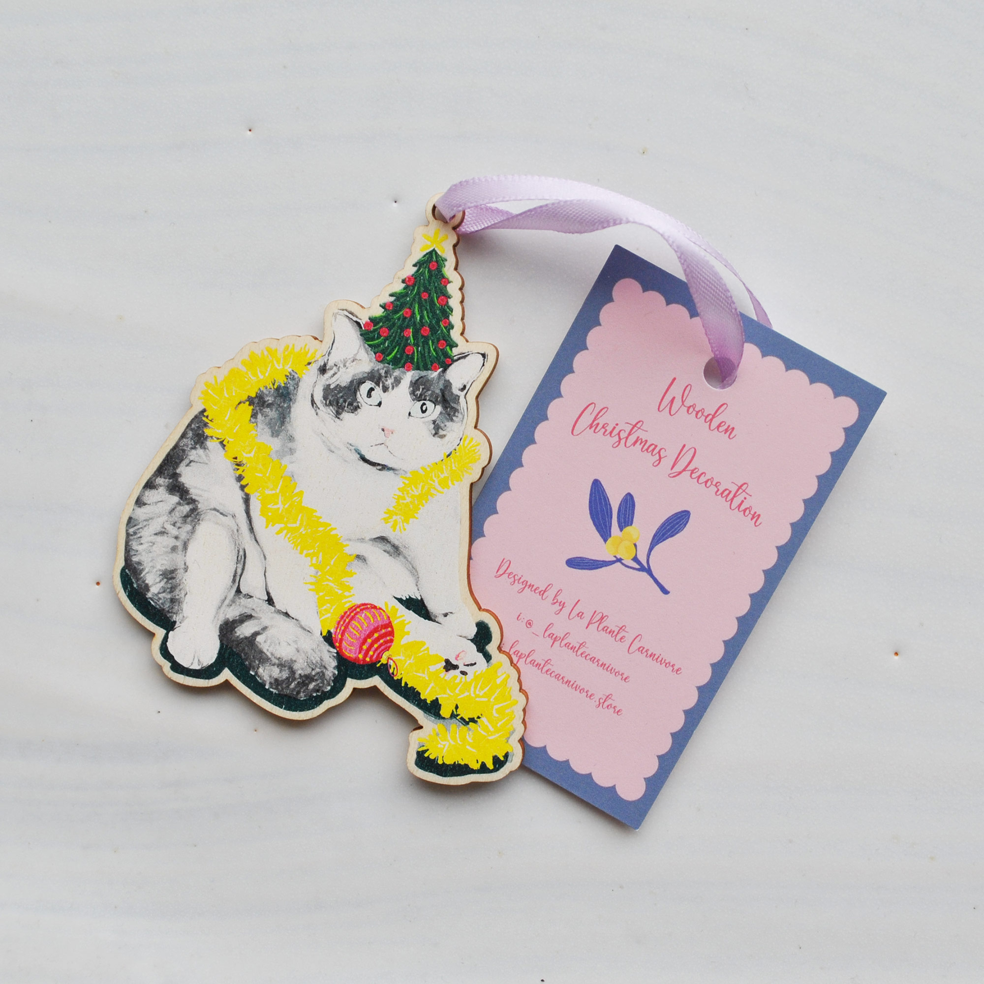 Cat Christmas Wooden Decoration