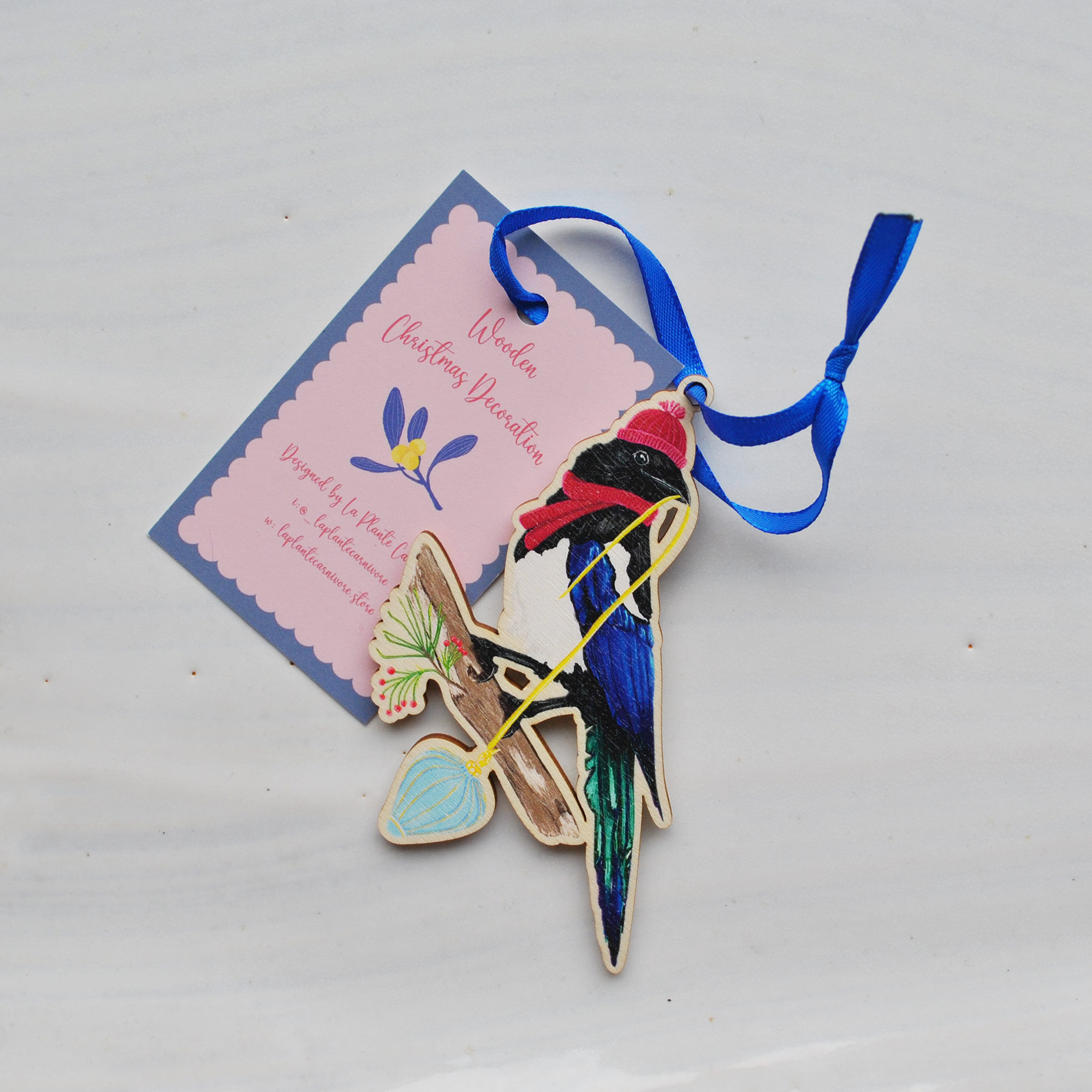 Magpie Christmas Wooden Decoration