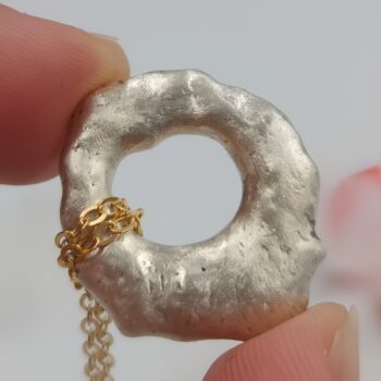 Molten Silver Irregular Circle Pendant Necklace