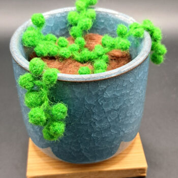 Needle Felted Pear Green String of Pearls in Glazed Pot