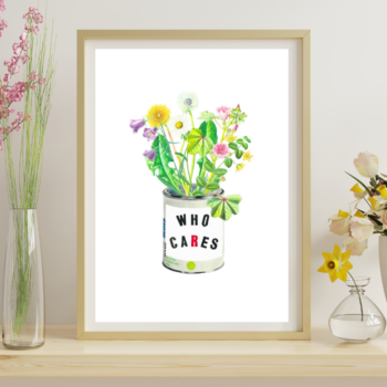 Who Cares analogue hand-cut collage by artist Steph Assez of Assez Collage