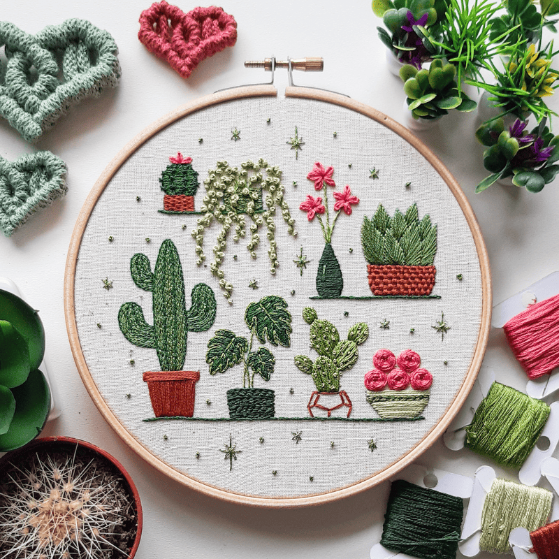DIY embroidery kit for beginners - Potted plants