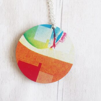 Abstract watercolour necklace wooden round necklace