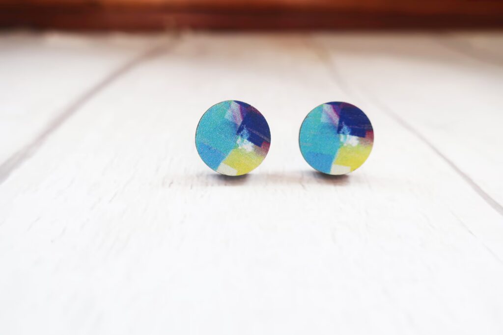 Dainty Blue Wood Studs: Mini Abstract Earrings