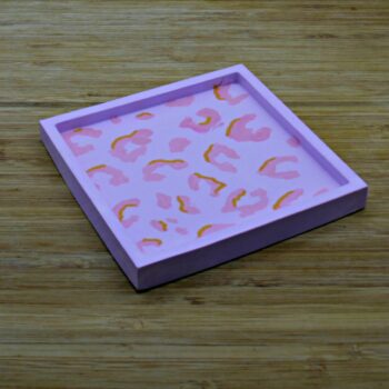 Pastel purple resincrete tray with light pink and light orange leopard print