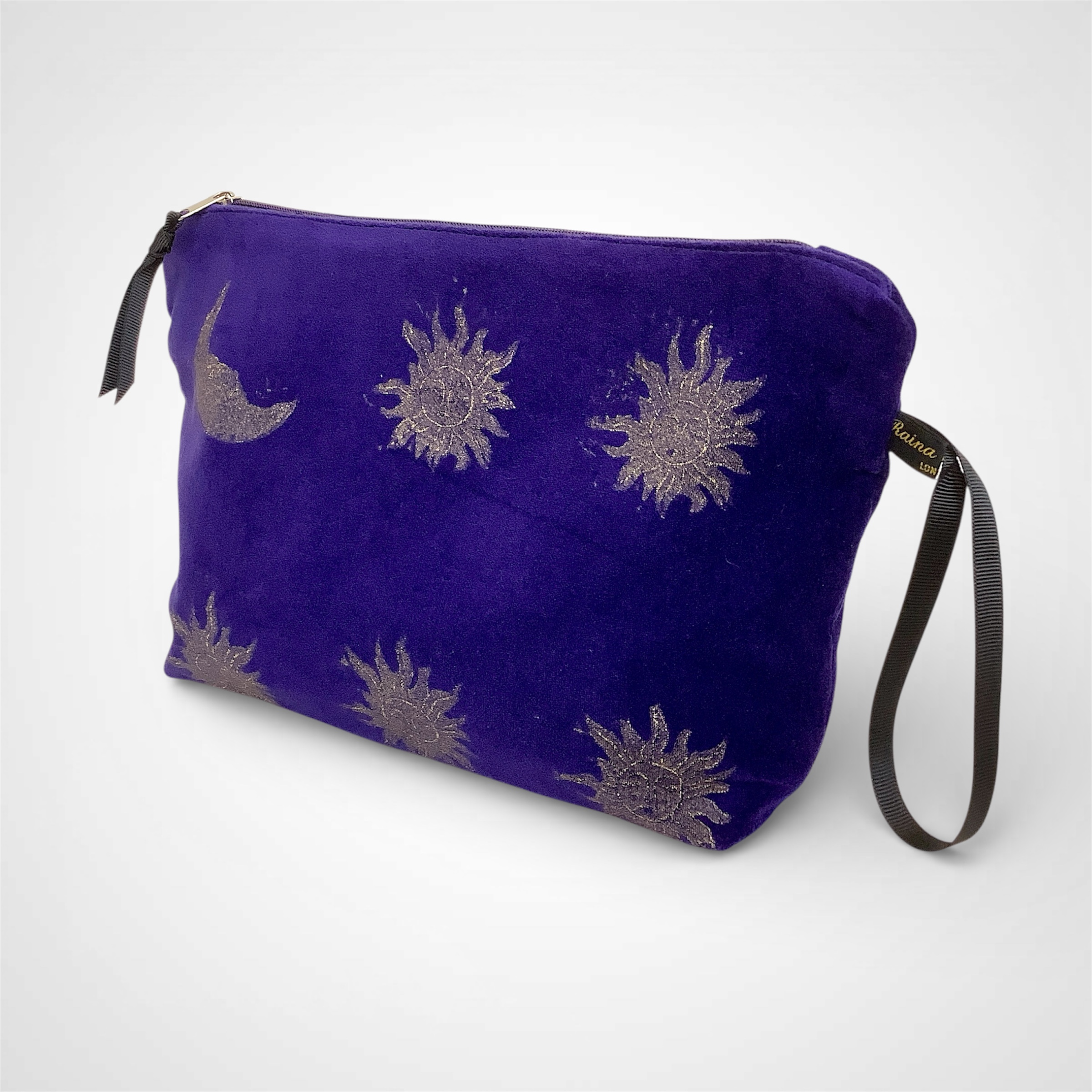 Purple Sun and Moon Velvet Makeup Bag