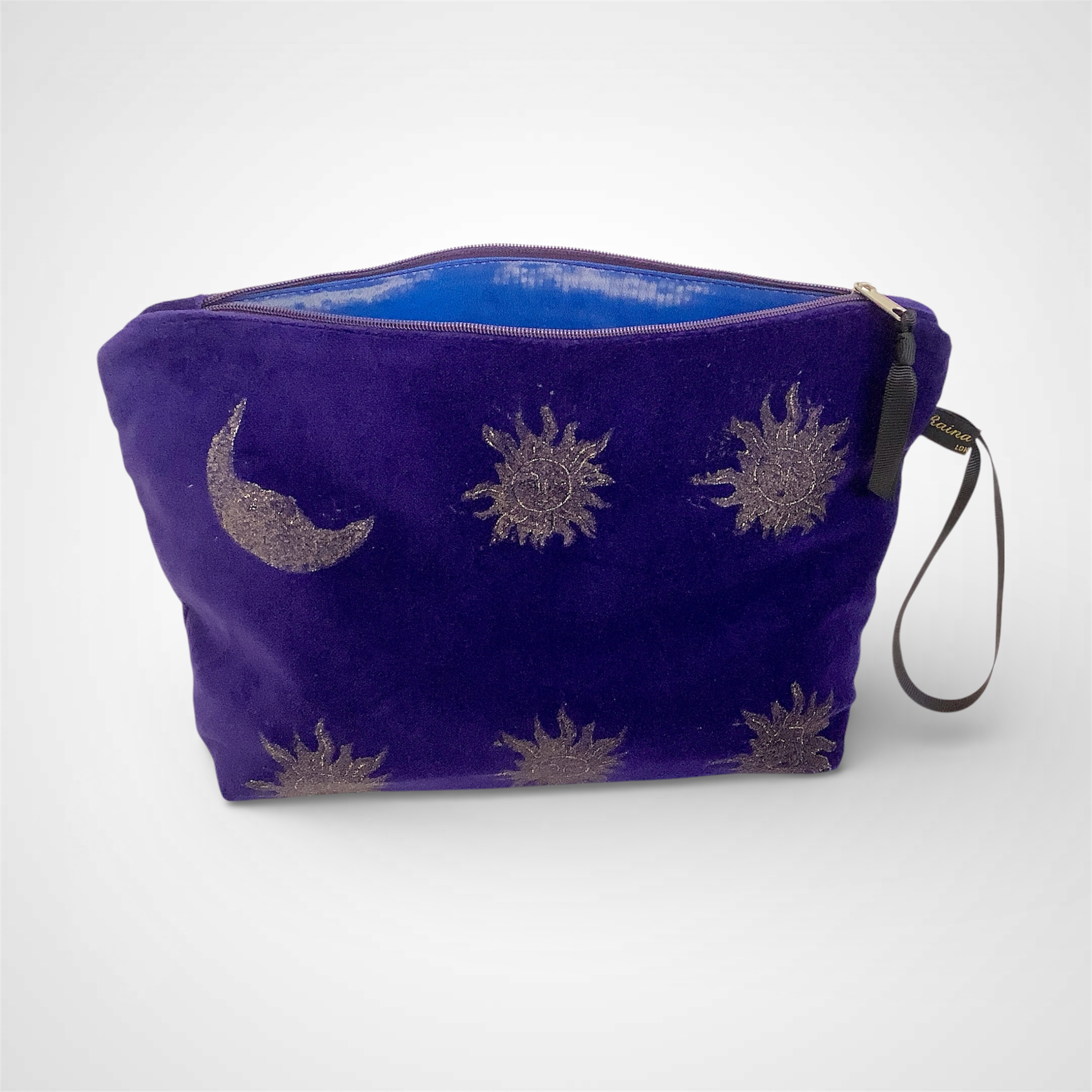 Purple Sun and Moon Velvet Makeup Bag