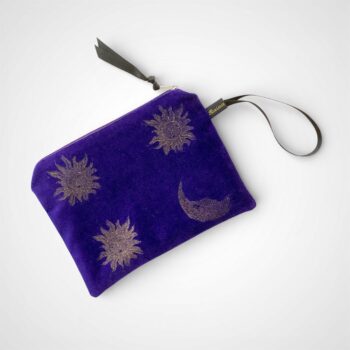 Purple Sun and Moon Velvet Zip-Up Pouch