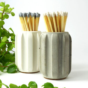 Concrete match pot with long matches and striker pad - natural grey or white