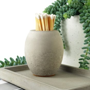 Round concrete match pot with long matches