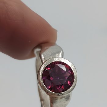Forged Silver Ring with Pink Faceted Cubic Zirconia