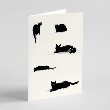 Lounging black cats greetings card