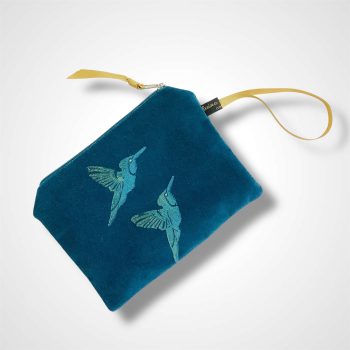 Teal Velvet Hummingbirds Zip-Up Pouch