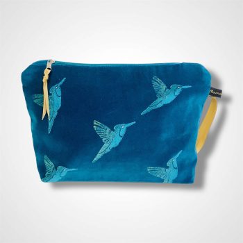 Teal Velvet Hummingbirds Makeup Bag