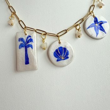 Beach Charm Necklace – 14” Gold Plated Chain