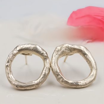 Molten Sterling Silver Circle Stud Earrings
