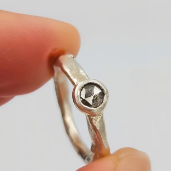 Molten Silver Salt and Pepper Rose Cut Diamond Ring