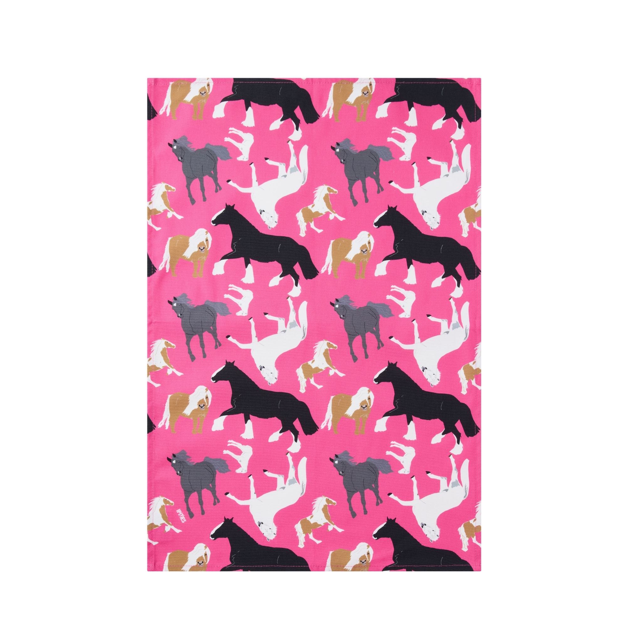 Pink organic cotton teat towel with horses illustrations