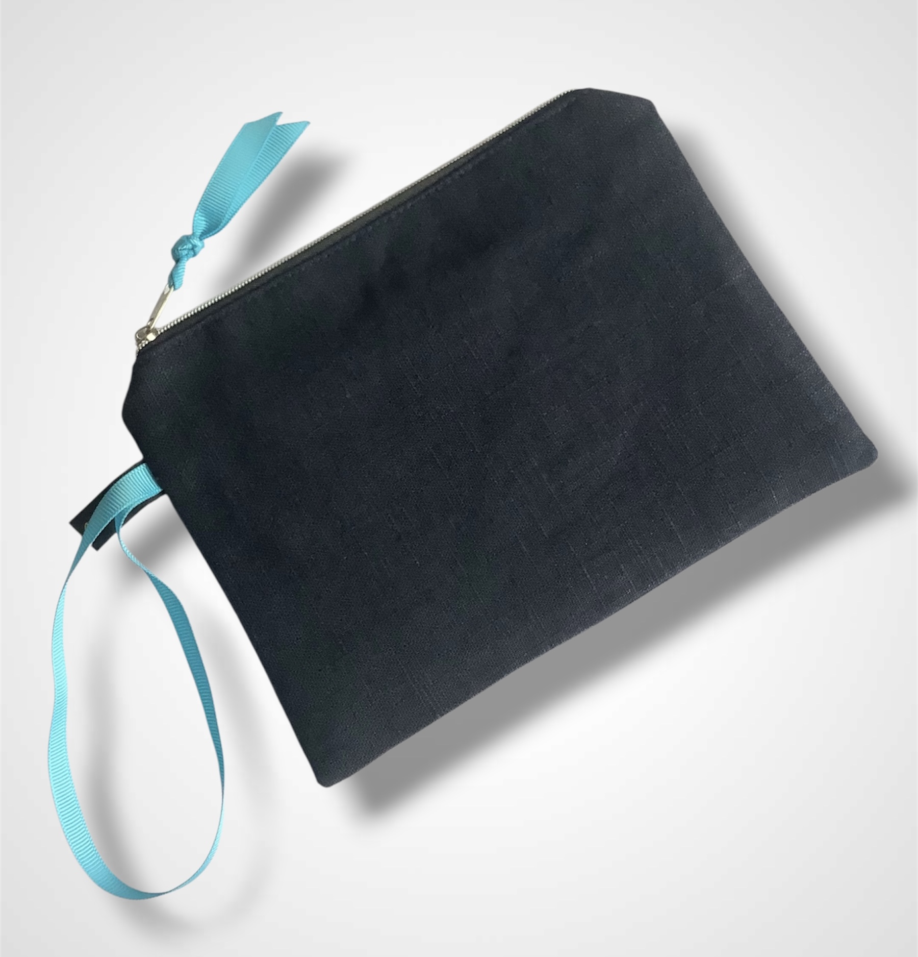 Navy Blue Linen Sea Shells Zip-Up Pouch